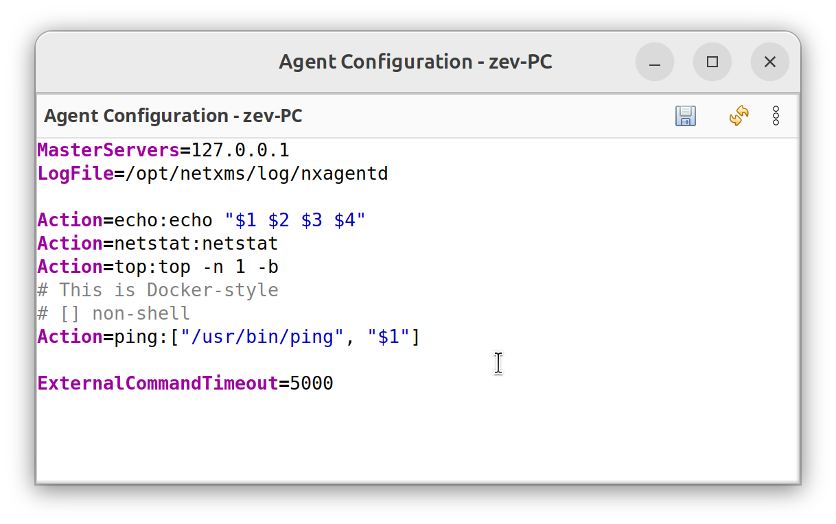 Configuring external command timeout in Agent Configuration view in NetXMS